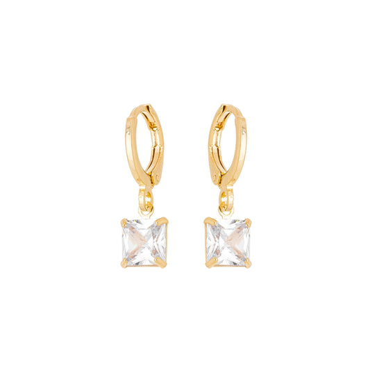 Brinco de argola com pingente de zircônia quadrado banhado a ouro 18k - Biju & Cia.
