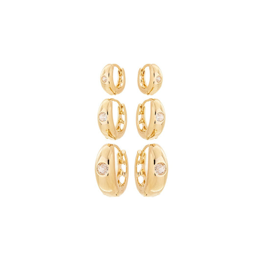 Trio de argolas com zircônias banhado a ouro 18k - Biju & Cia.