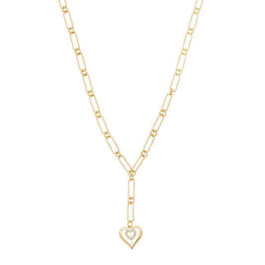 Gargantilha coração com zircônias e corrente cartier banhada a ouro 18k