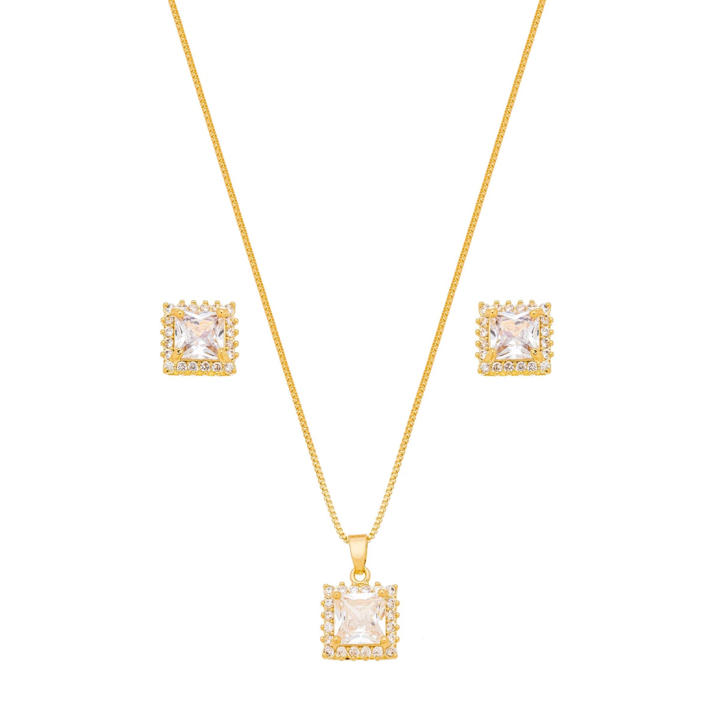 Conjunto quadrado com zircônias banhado a ouro 18k - Biju & Cia.