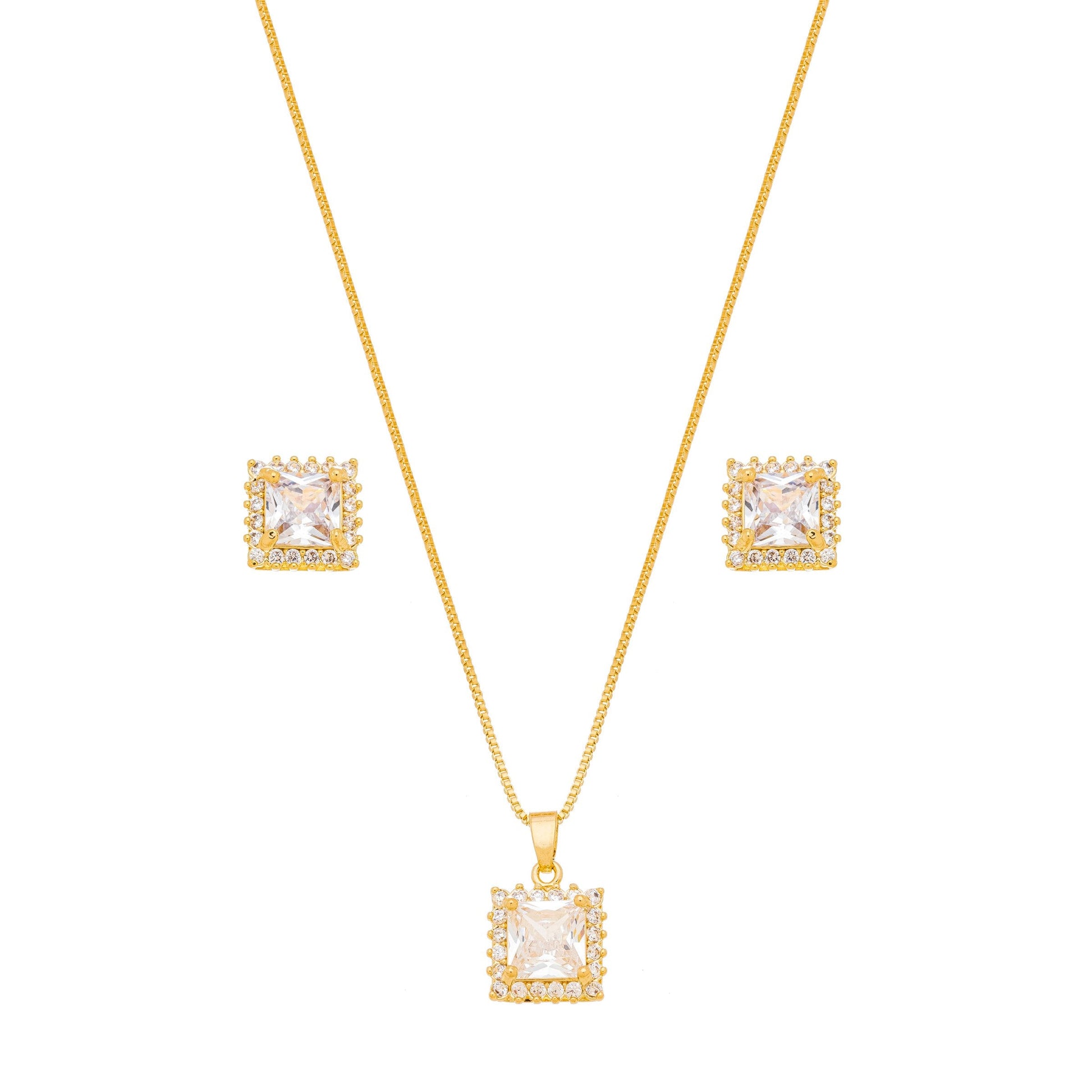 Conjunto quadrado com zircônias banhado a ouro 18k - Biju & Cia.