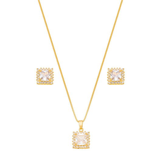 Conjunto quadrado com zircônias banhado a ouro 18k - Biju & Cia.