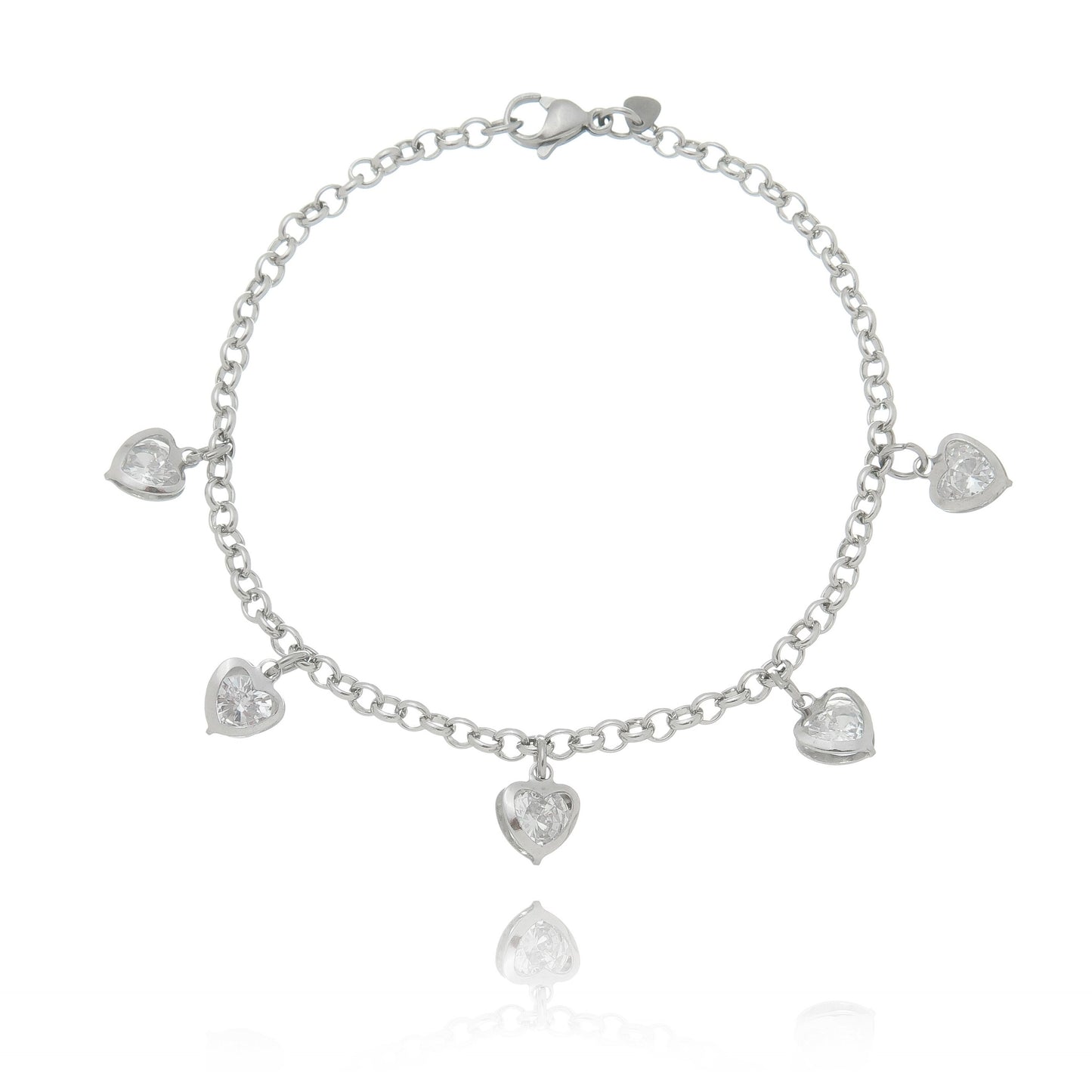 Pulseira de corações com zircônias em aço inox - Biju & Cia.