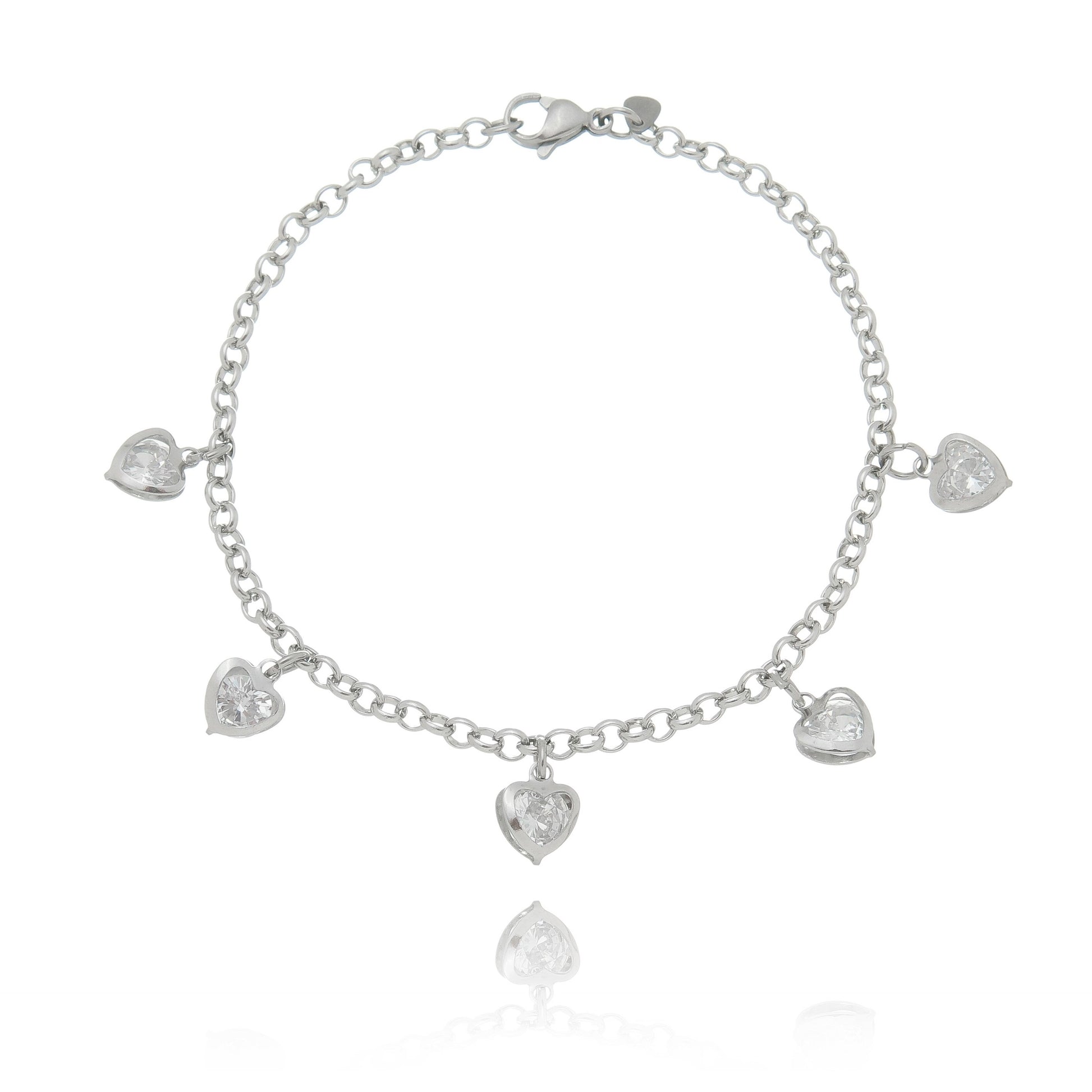 Pulseira de corações com zircônias em aço inox - Biju & Cia.