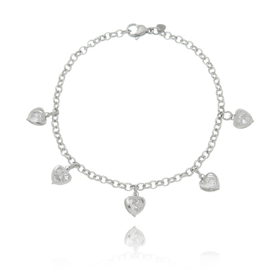 Pulseira de corações com zircônias em aço inox - Biju & Cia.