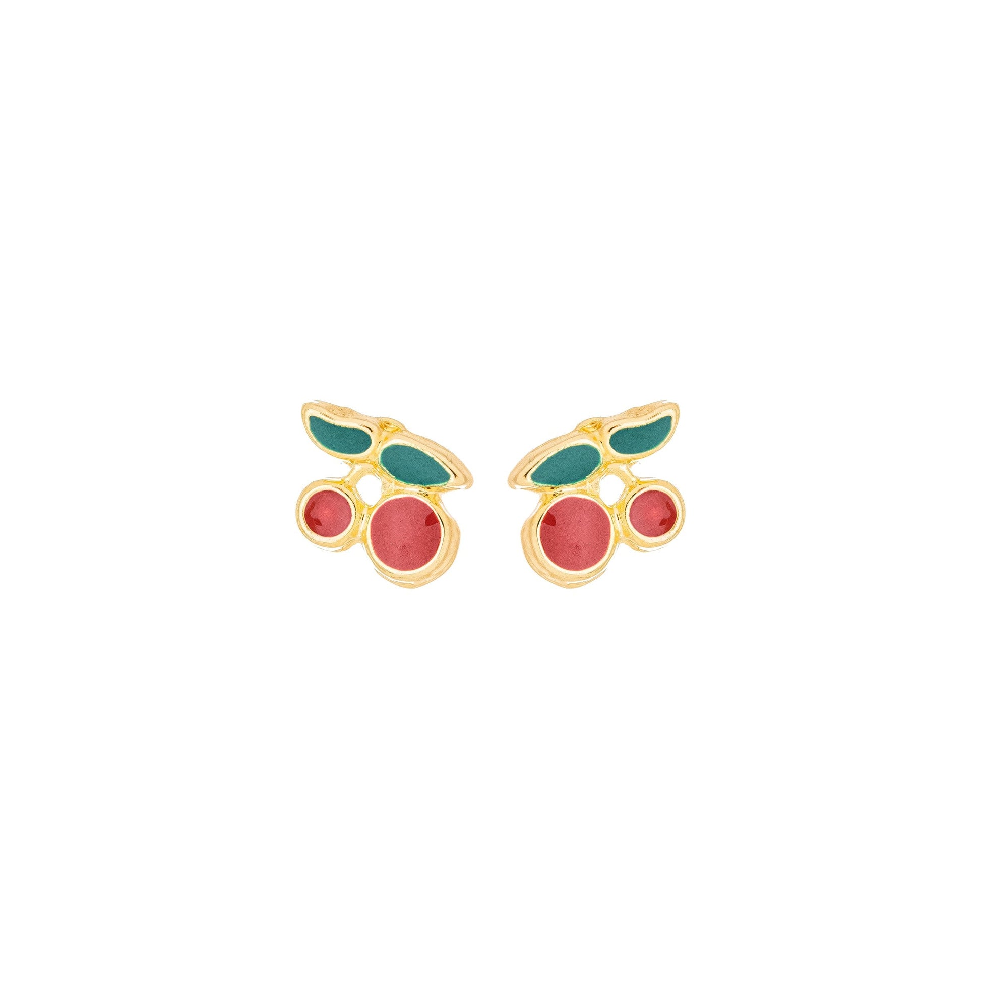 Brinco cereja com resina banhado a ouro 18k - Biju & Cia.