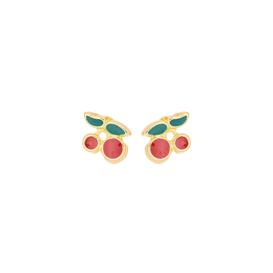 Brinco cereja com resina banhado a ouro 18k - Biju & Cia.