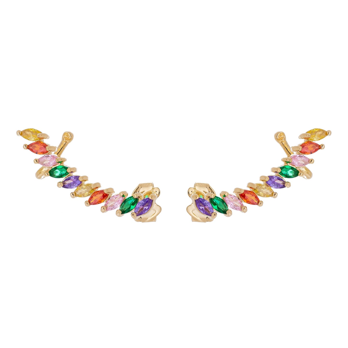 Brinco earcuff com pedras navete banhado a ouro 18k - Biju & Cia.