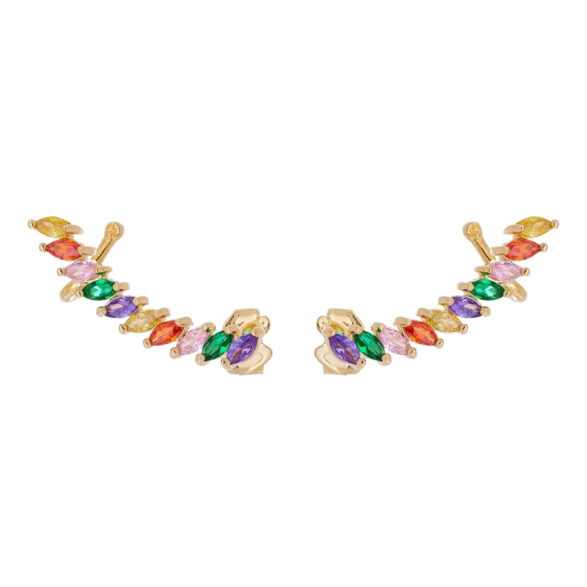 Brinco earcuff com pedras navete banhado a ouro 18k - Biju & Cia.