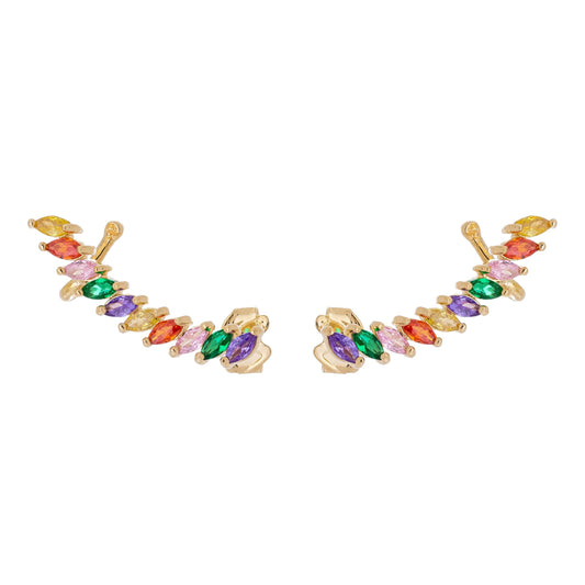Brinco earcuff com pedras navete banhado a ouro 18k - Biju & Cia.