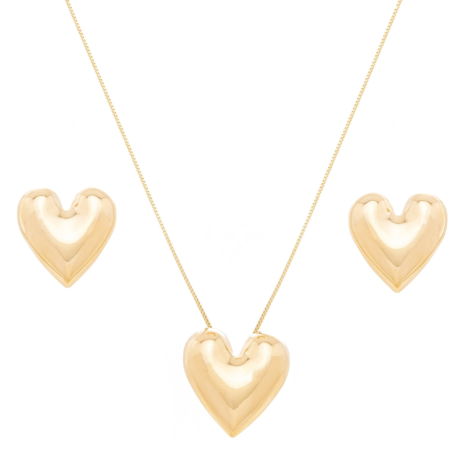 Conjunto de coração liso banhado a ouro 18k - Biju & Cia.