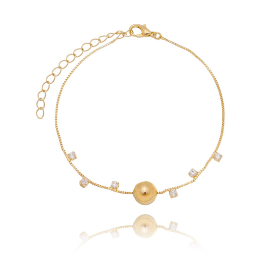 Pulseira com bola e zircônias banhada a ouro 18k