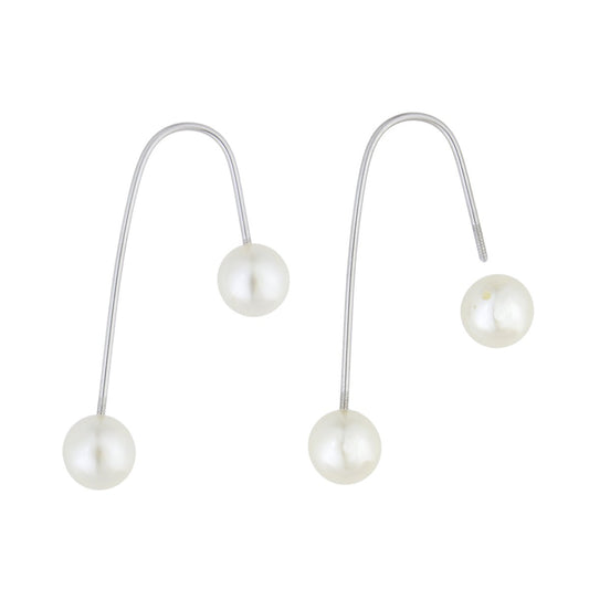 Brinco de gancho com duas pérolas em aço inox - Biju & Cia.