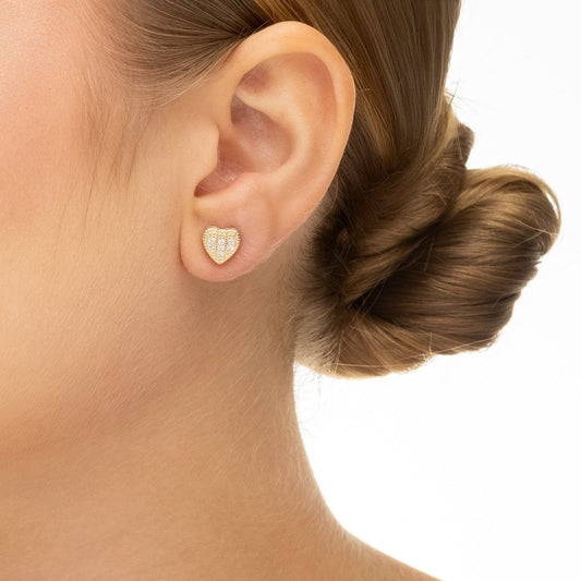 Brinco coração com zircônias banhado a ouro 18k