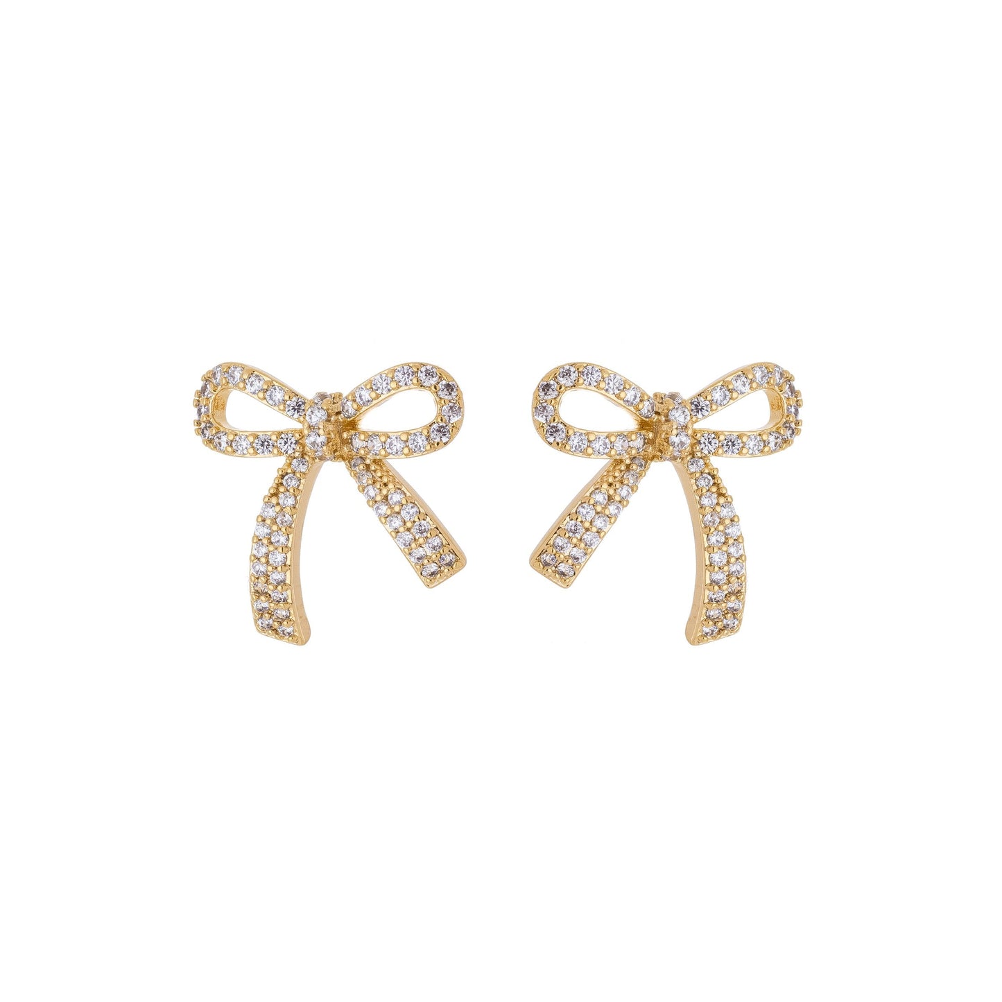 Brinco laço com zircônias banhado a ouro 18k - Biju & Cia.