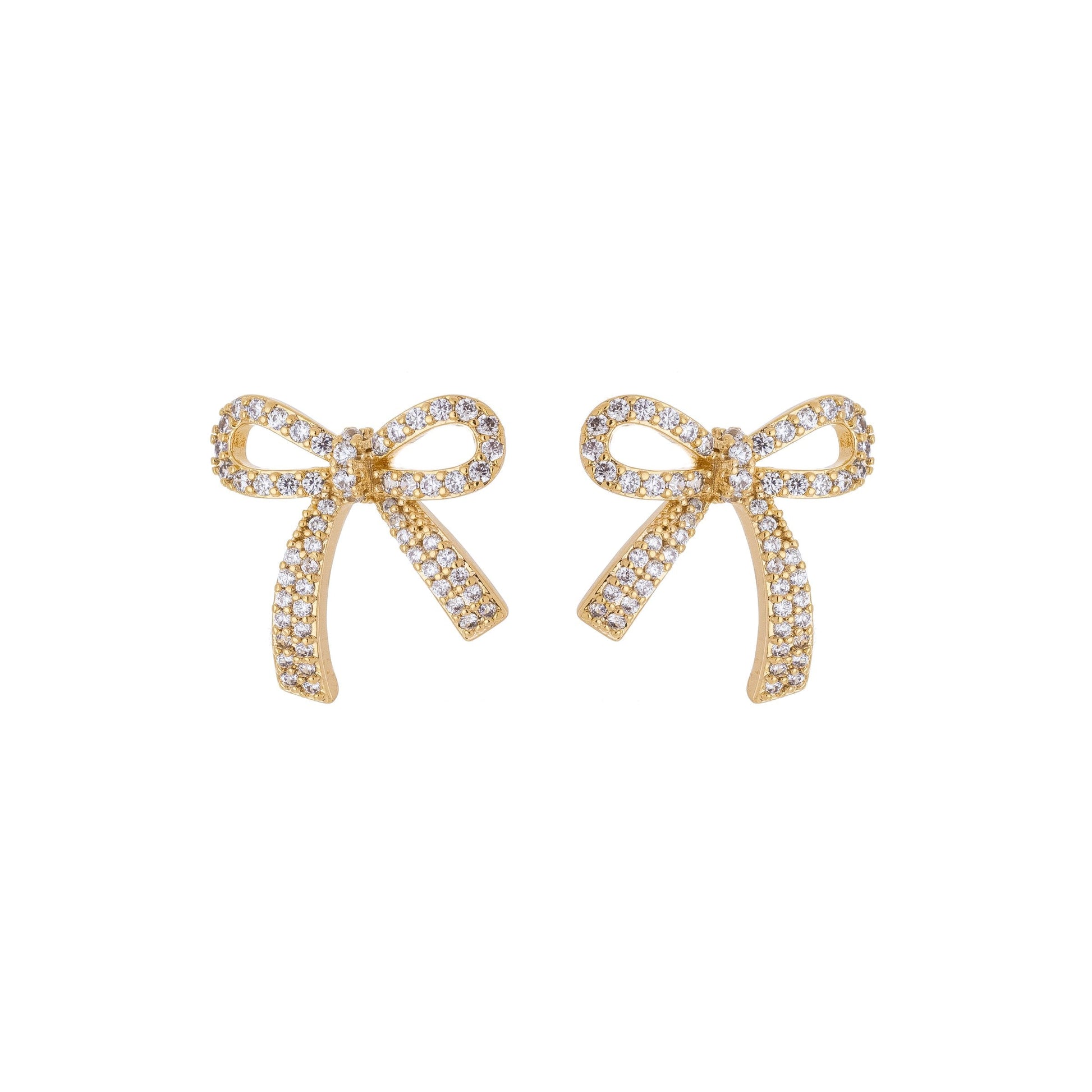 Brinco laço com zircônias banhado a ouro 18k - Biju & Cia.