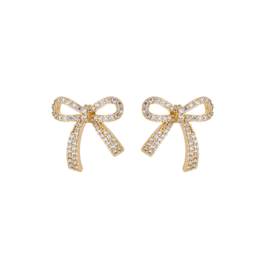 Brinco laço com zircônias banhado a ouro 18k - Biju & Cia.
