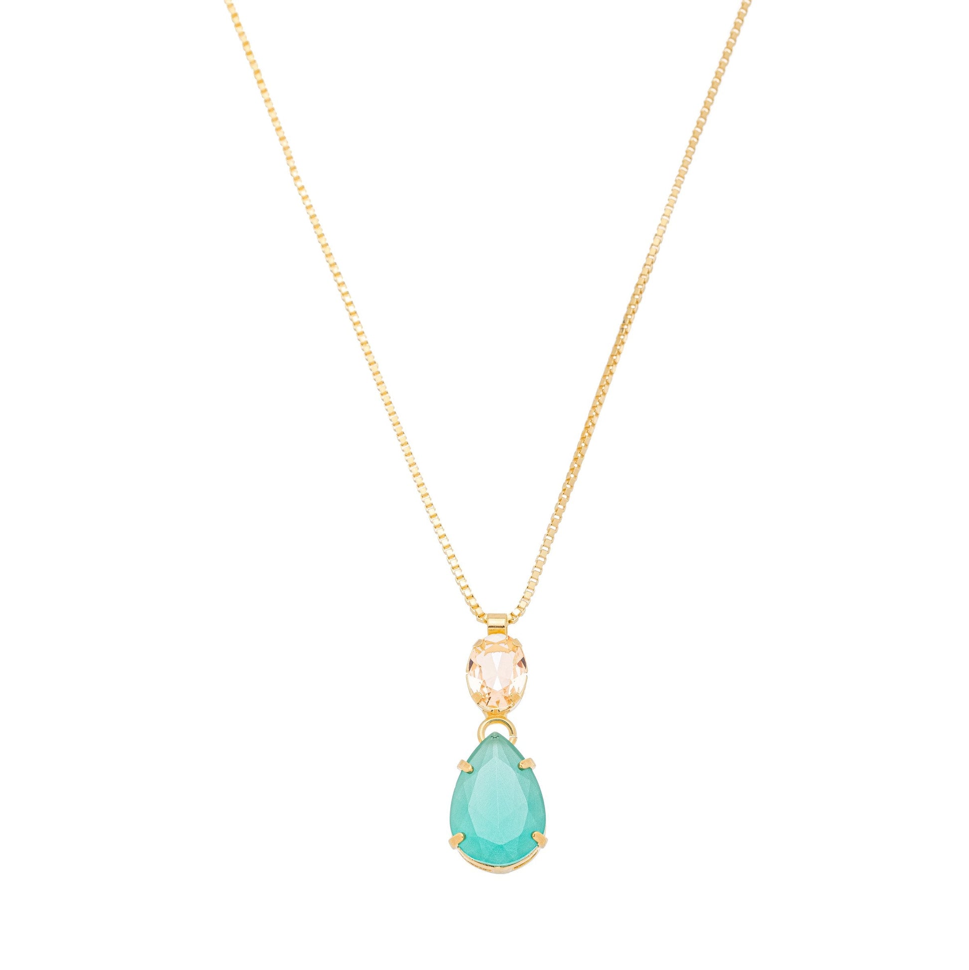 Colar com pedra oval e gota banhada a ouro 18k - Biju & Cia.