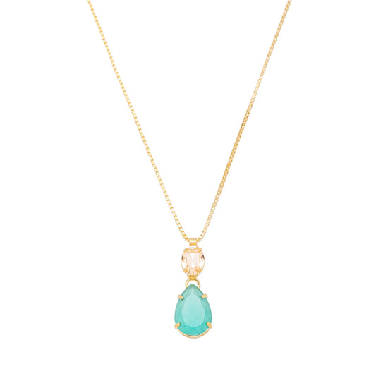 Colar com pedra oval e gota banhada a ouro 18k - Biju & Cia.