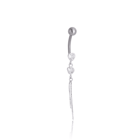 Piercing para umbigo bolinha e corações em prata 925 - Biju & Cia.