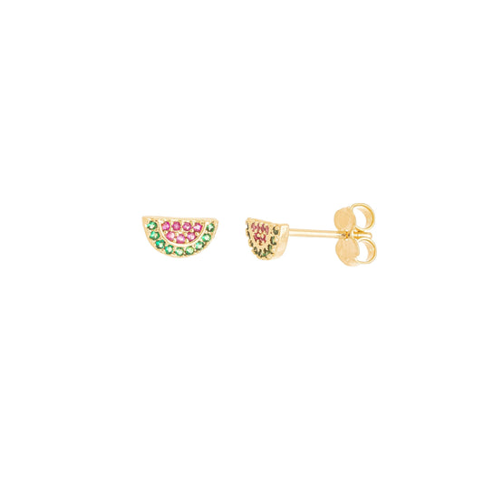 Brinco de melancia com zircônias coloridas banhado a ouro 18k - Biju & Cia.