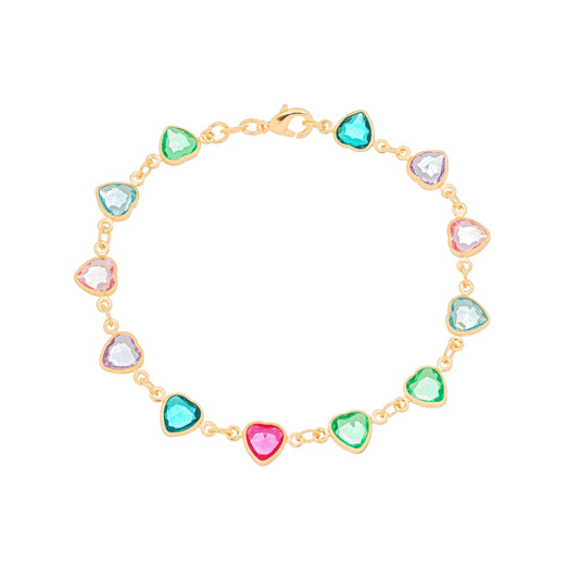 Pulseira com corações de pedras coloridas banhada a ouro 18k - Biju & Cia.