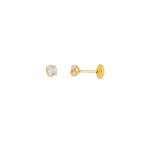 Brinco com zircônia quadrada e tarraxa baby (infantil) banhado a ouro 18k - Biju & Cia.