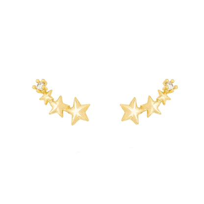 Brinco de estrelas com zircônia banhado a ouro 18k - Biju & Cia.