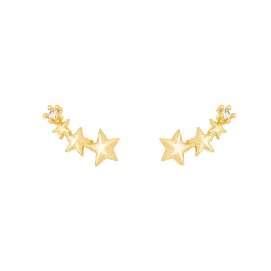 Brinco de estrelas com zircônia banhado a ouro 18k - Biju & Cia.