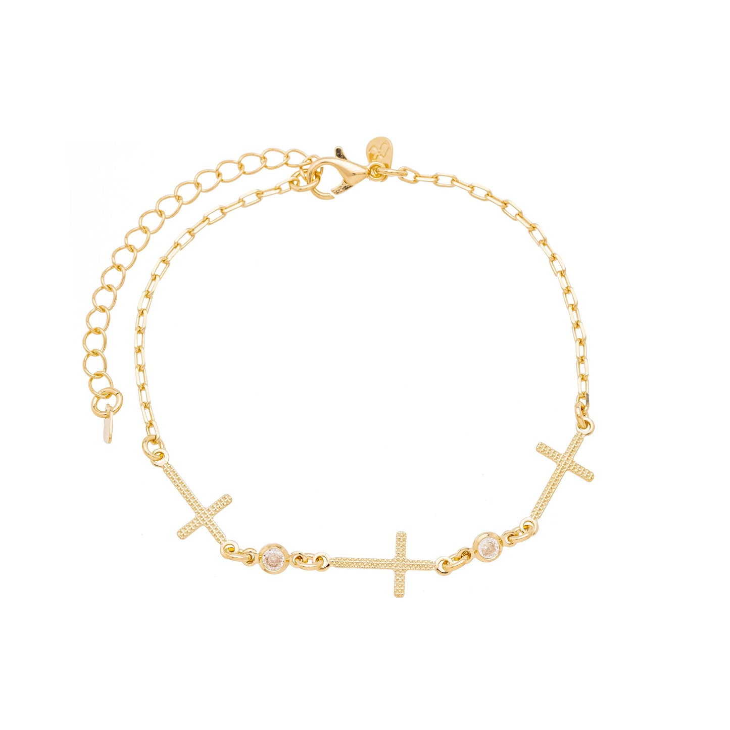 Pulseira cruz e pedras banhada a ouro 18k