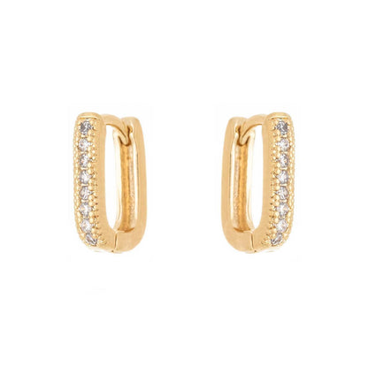 Brinco de argola articulada oval com zircônias banhado a ouro 18k - Biju & Cia.