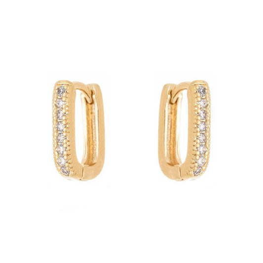 Brinco de argola articulada oval com zircônias banhado a ouro 18k - Biju & Cia.