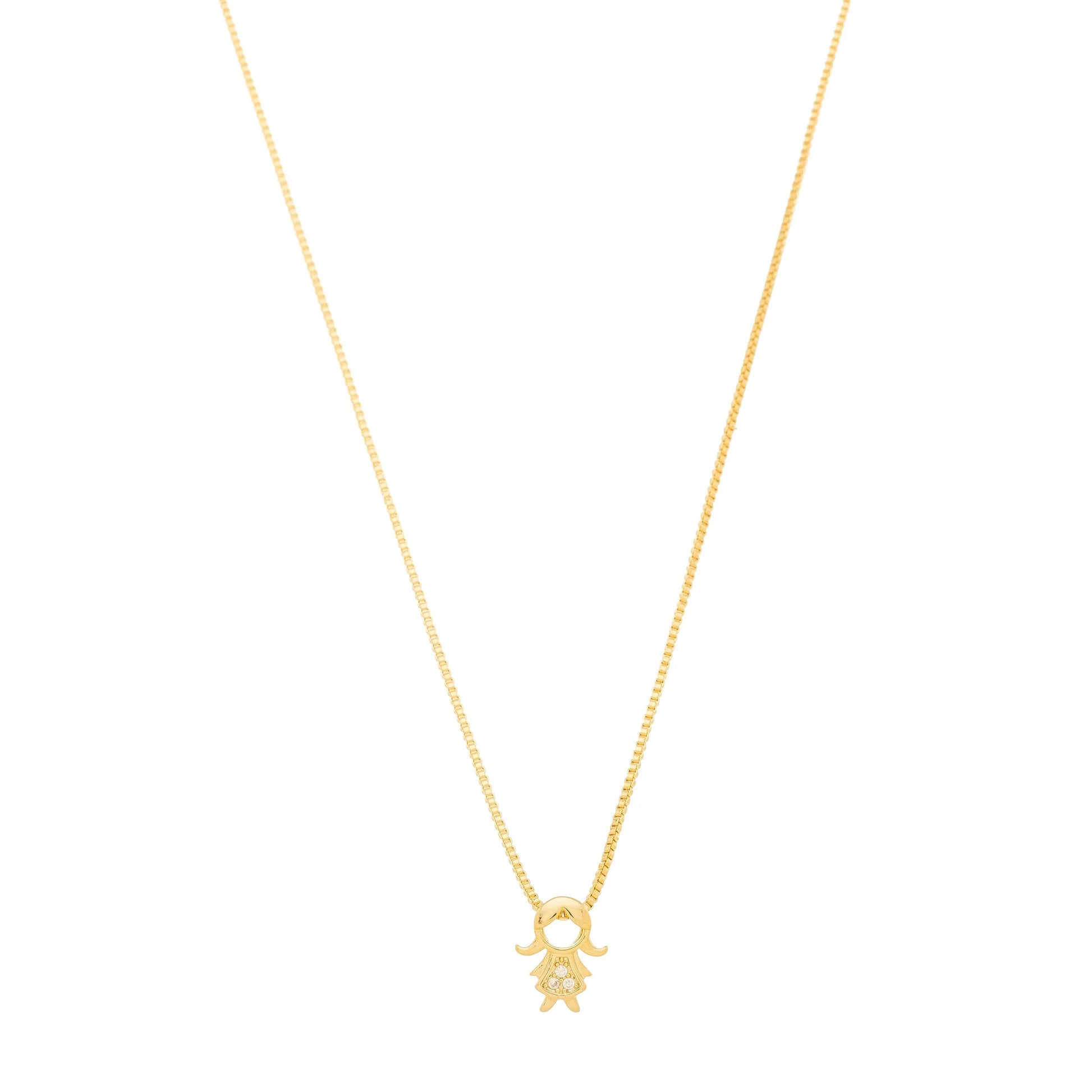 Gargantilha com pingente de menina com zircônias banhada a ouro 18k - Biju & Cia.