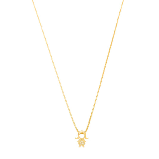 Gargantilha com pingente de menina com zircônias banhada a ouro 18k - Biju & Cia.