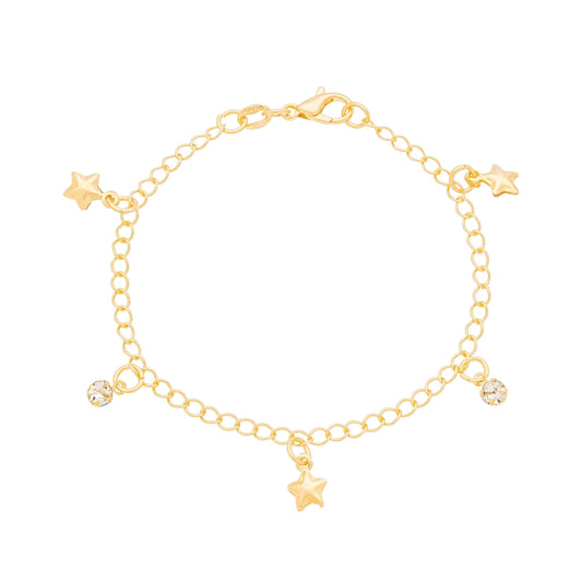 Pulseira infantil com estrelas e pedras banhada a ouro 18k - Biju & Cia.