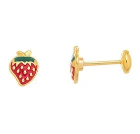 Brinco morango com resina baby banhado a ouro 18k - Biju & Cia.