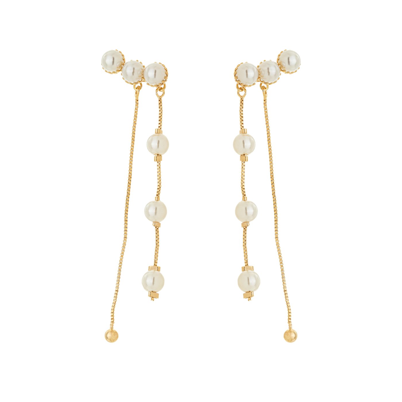 Brinco pérola com corrente banhado a ouro 18k