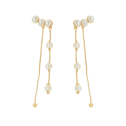 Brinco pérola com corrente banhado a ouro 18k