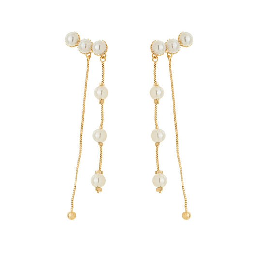 Brinco pérola com corrente banhado a ouro 18k