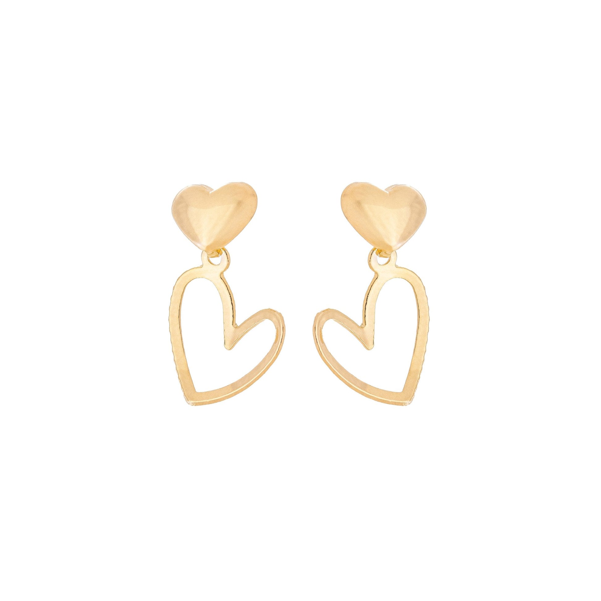 Brinco de coração pendurado banhado a ouro 18k - Biju & Cia.