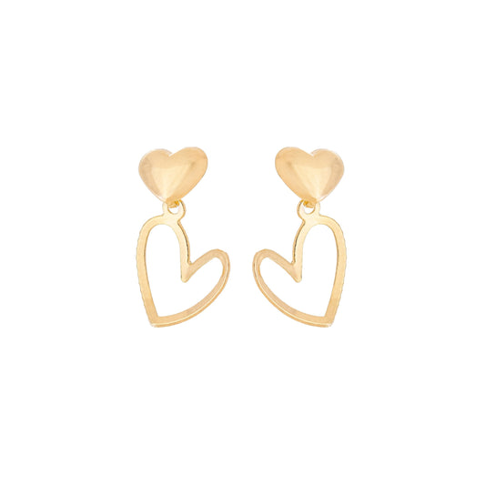 Brinco de coração pendurado banhado a ouro 18k - Biju & Cia.