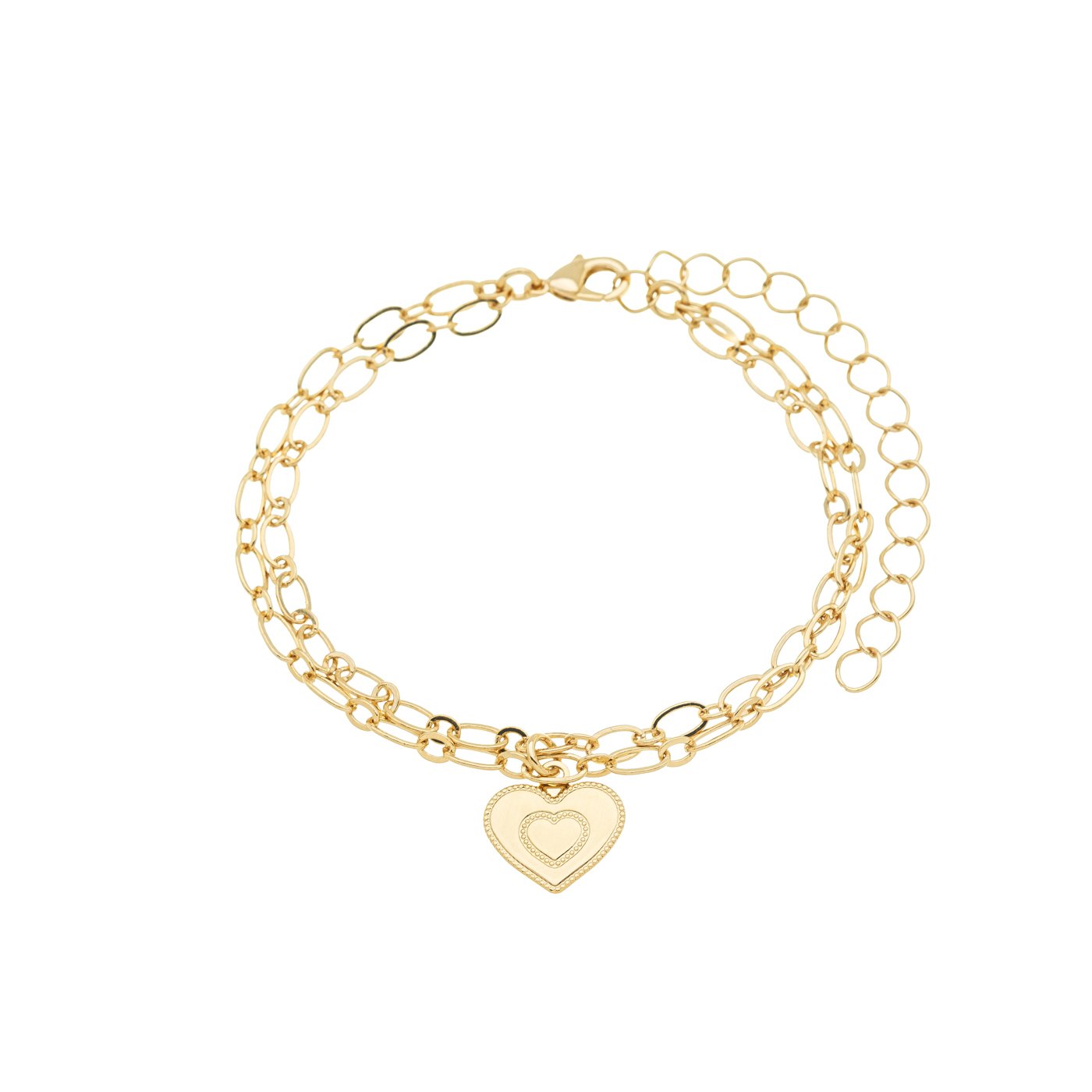 Pulseira dupla com coração banhada a ouro 18k - Biju & Cia.
