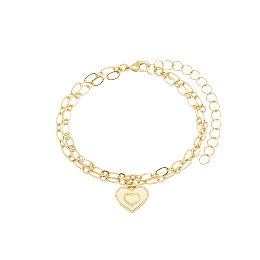Pulseira dupla com coração banhada a ouro 18k - Biju & Cia.