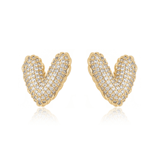 Brinco de coração cravejado de zircônias banhado a ouro 18k - Biju & Cia.