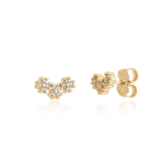 Brinco de flores com zircônia banhado a ouro 18k - Biju & Cia.