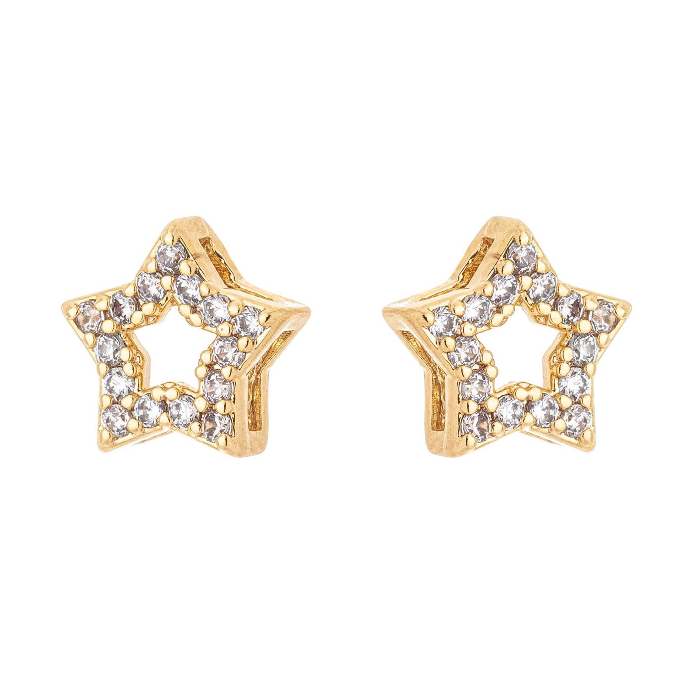 Brinco estrela com zircônias banhada a ouro 18k - Biju & Cia.