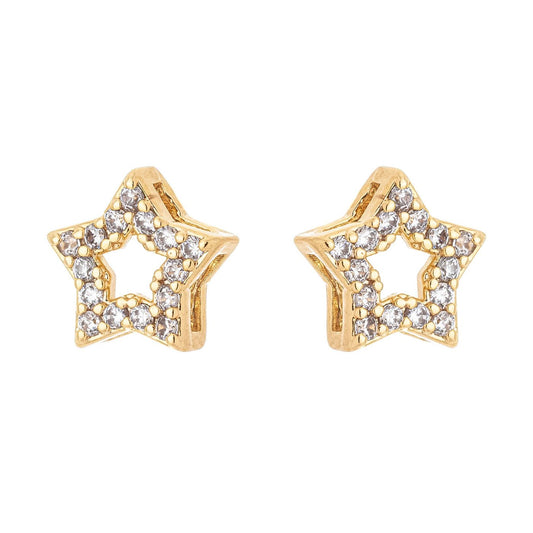 Brinco estrela com zircônias banhada a ouro 18k - Biju & Cia.