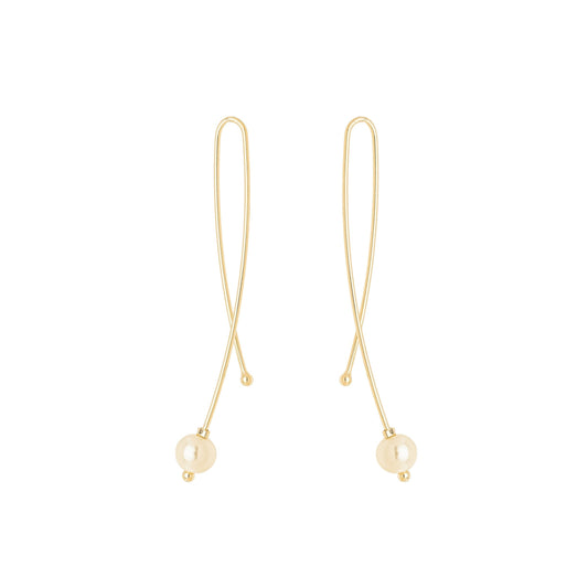 Brinco de fio com pérola banhado a ouro 18k - Biju & Cia.
