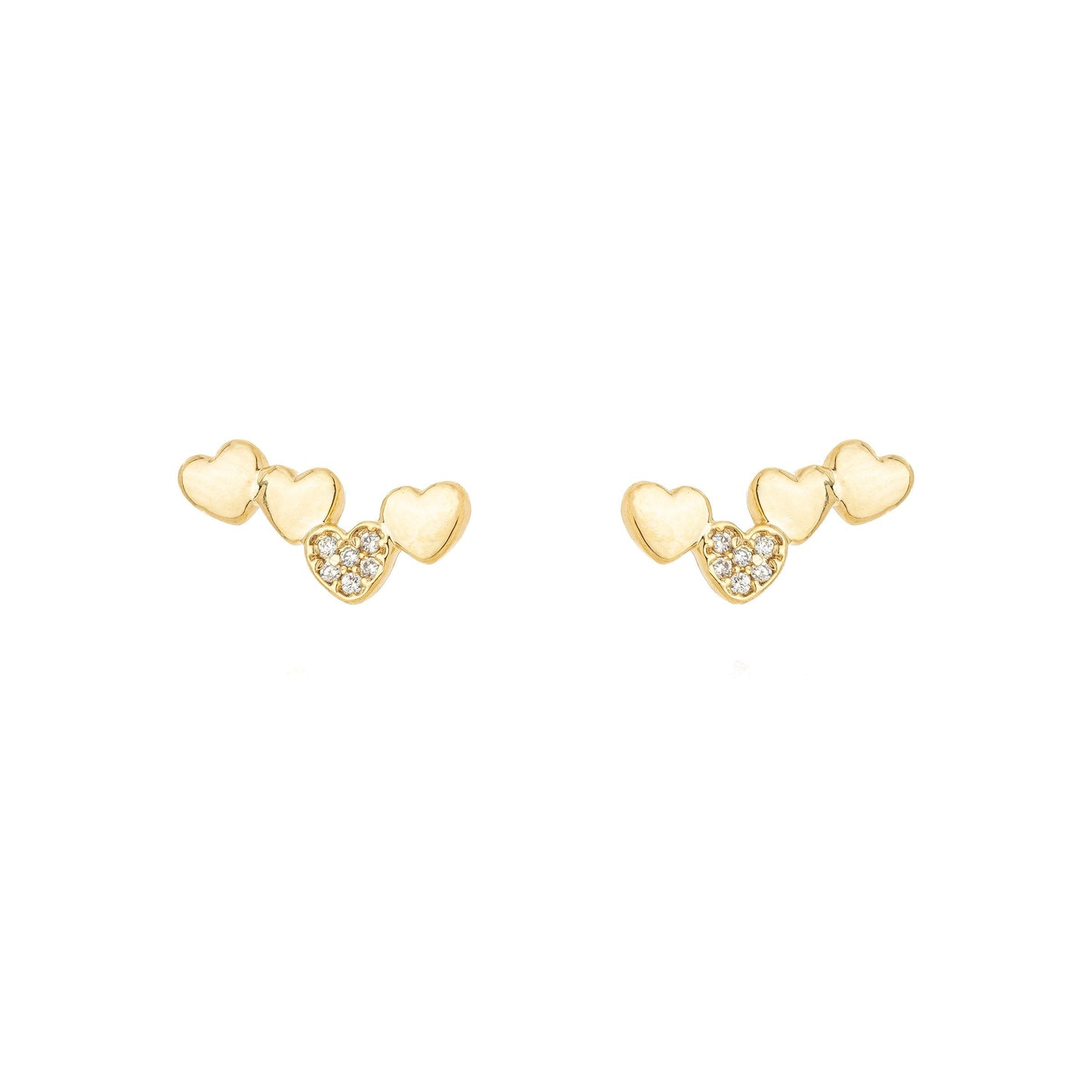 Brinco corações com zircônias banhado a ouro 18k - Biju & Cia.