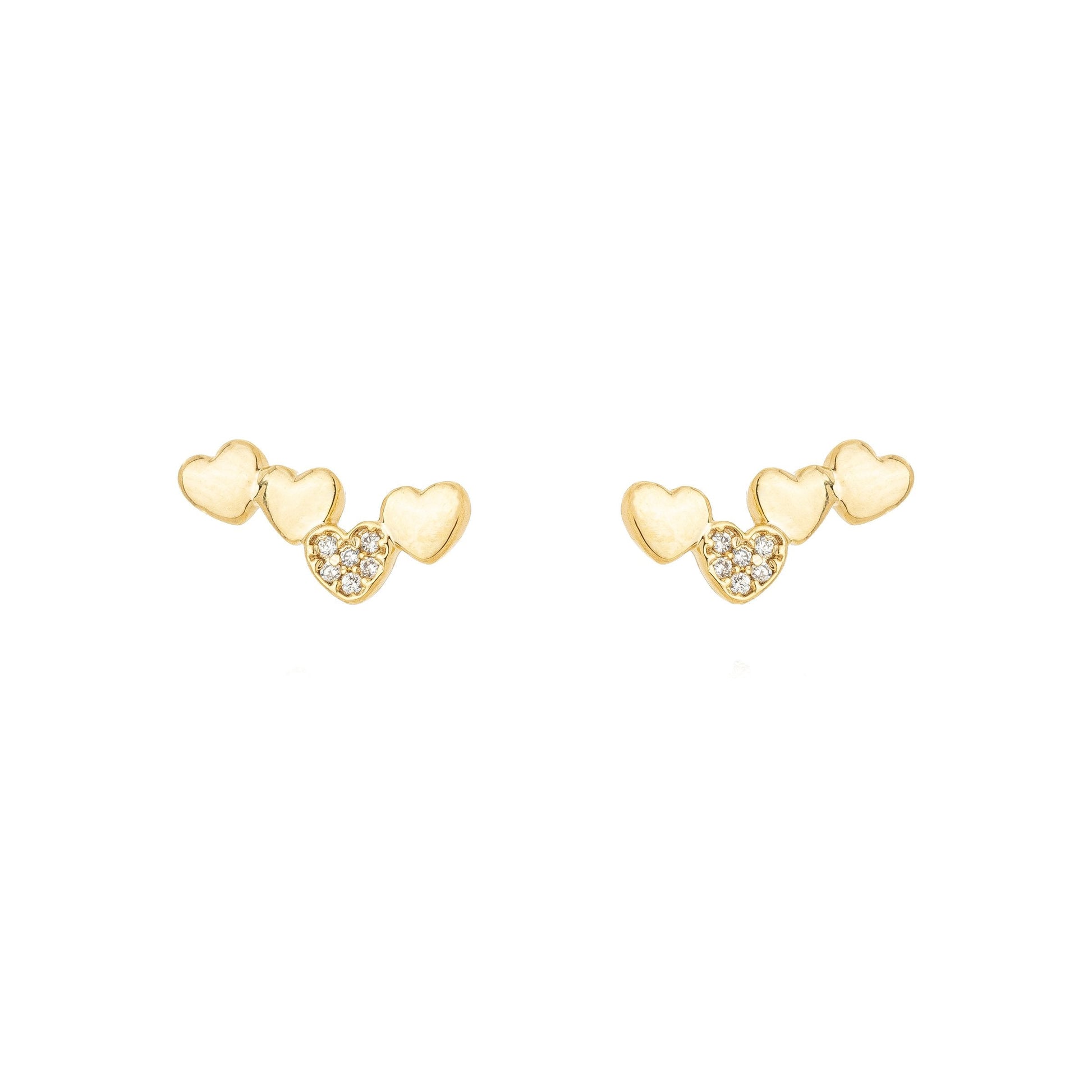 Brinco corações com zircônias banhado a ouro 18k - Biju & Cia.